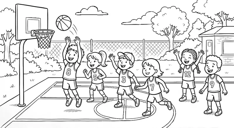 🏀 Kids Basketball Playground Coloring Page - Court & Hoops